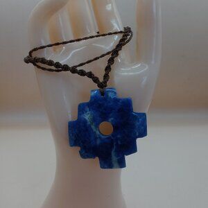 Unisex Chakana Inca Sodalite Spiritual Amulet Macramé Necklace